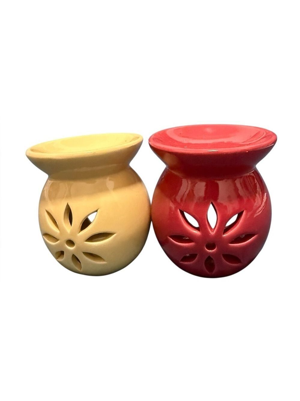 Set of 2 Ceramic Oil Wax Melt Warmers Red and Yellow Floral Cutout